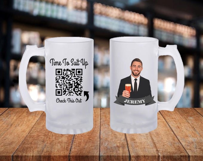 Personalized Caricature Mug – Groomsmen Gift, QR Code Video