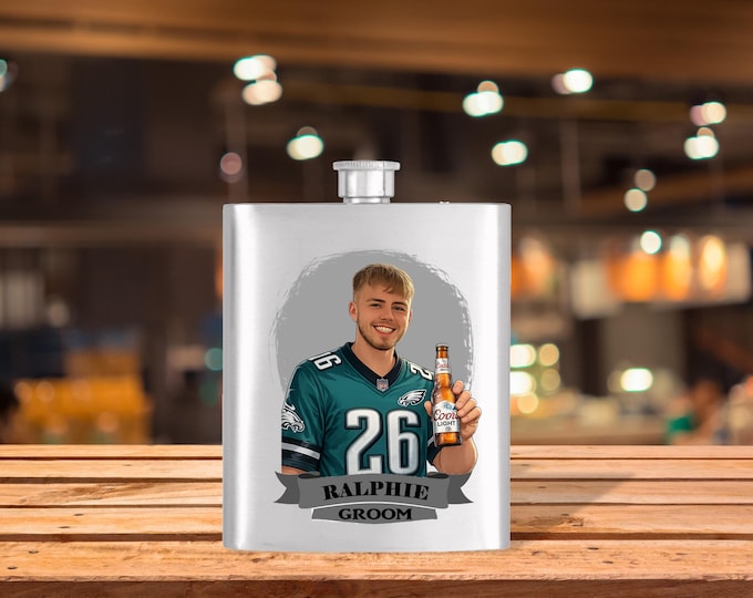Personalized Caricature Groomsmen Hip Flask:  Wedding Party Gift