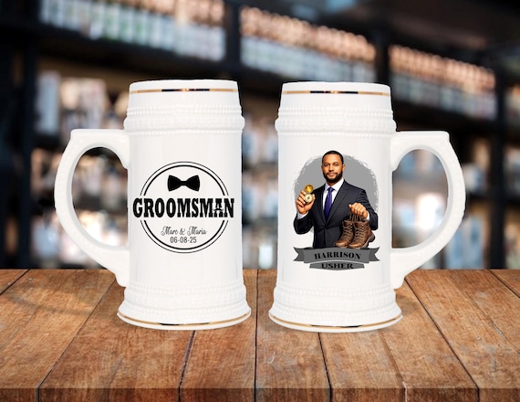 Personalized Caricature Groomsmen Beer Stein, Custom Groomsman Mug, Best Man Gift, Wedding Party Gift, Funny Beer Mug, Groom Gift