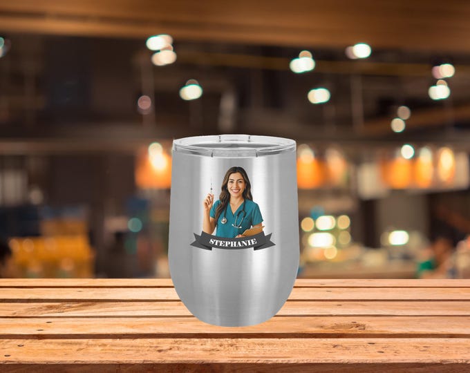 Personalized Caricature Groomsmen, Bridesmaid Insulated Wine Glass / Water Bottle:  Wedding Party Gift