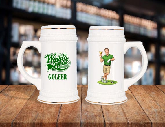 Personalized Caricature Golfer Mug: Custom Ceramic Beer Stein