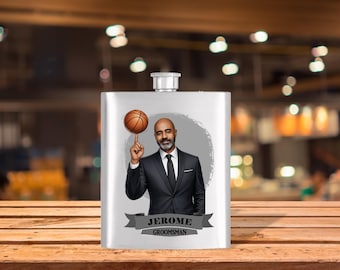 Personalized Caricature Groomsmen Hip Flask:  Wedding Party Gift