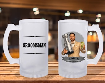Personalized Caricature Groomsmen Frosted Beer Mug:  Wedding Party Gift