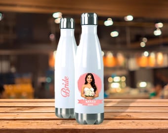 Personalized Caricature Groomsmen, Bridesmaid Insulated Wine Glass / Water Bottle:  Wedding Party Gift