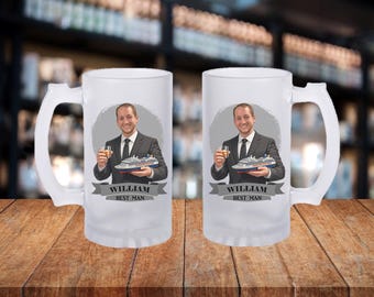 Personalized Caricature Groomsmen Frosted Beer Mug:  Wedding Party Gift