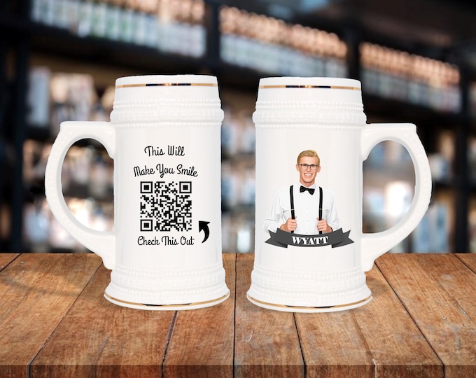 Featured listing image: Personalized Caricature Mug:  With QR Code Video