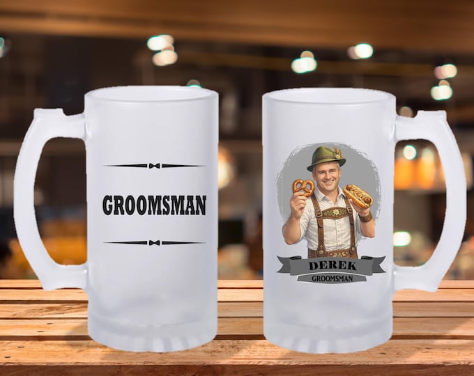 Personalized Caricature Groomsmen Stein Mug:  Wedding Party Gift