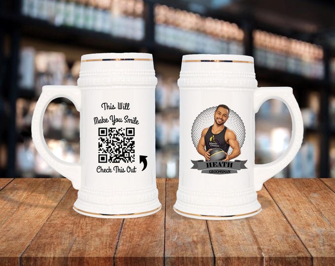 Personalized Caricature Groomsmen Stein Mug:  Wedding Party Gift