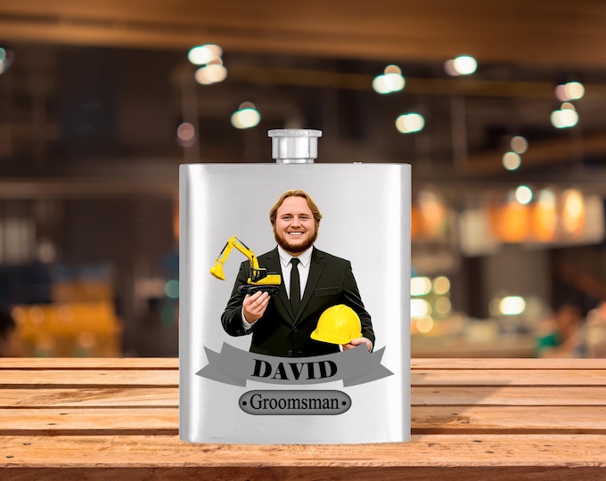 Personalized Caricature Groomsmen Hip Flask:  Wedding Party Gift