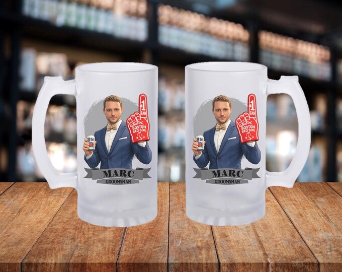 Personalized Caricature Groomsmen Frosted Beer Mug:  Wedding Party Gift