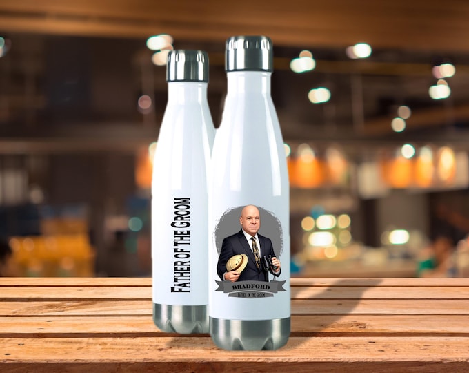 Personalized Caricature Groomsmen, Bridesmaid Insulated Wine Glass / Water Bottle:  Wedding Party Gift