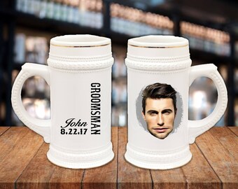 Groomsmen Gift Idea - German Style Stein Mug, Guy Gift Idea, Wedding Party Gifts, Portrait Gift Idea, Grooms Gift Idea