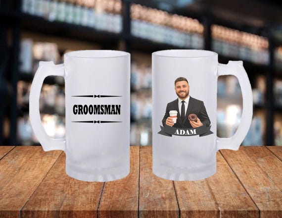 Personalized Caricature Groomsmen Beer Stein, Custom Groomsman Mug, Best Man Gift, Wedding Party Gift, Funny Beer Mug, Groom Gift