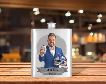 Personalized Caricature Groomsmen Hip Flask:  Wedding Party Gift
