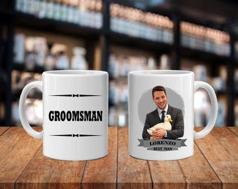 Personalized Caricature Groomsmen Coffee Mug:  Wedding Party Gift