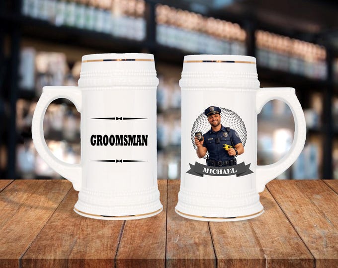 Personalized Caricature Groomsmen Stein Mug:  Wedding Party Gift