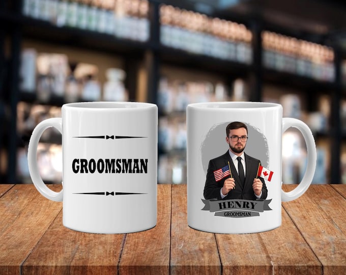 Personalized Caricature Groomsmen Coffee Mug:  Wedding Party Gift
