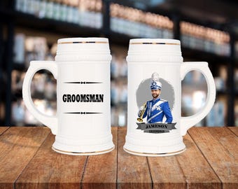 Personalized Caricature Groomsmen Beer Stein:  Wedding Party Gift