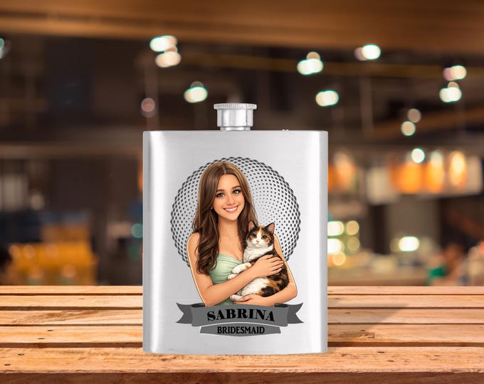 Personalized Caricature Groomsmen Hip Flask:  Wedding Party Gift