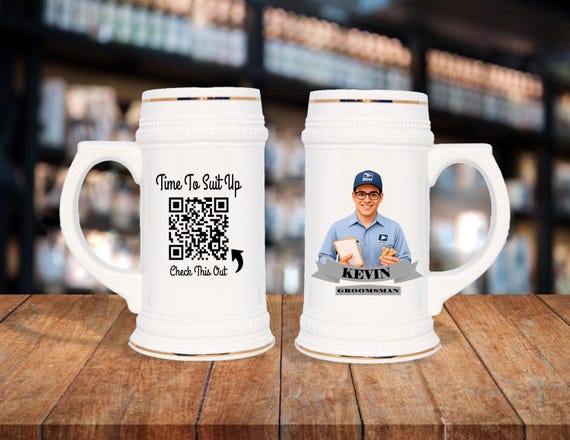 Personalized Caricature Stein – Custom Groomsmen Gift with QR Code