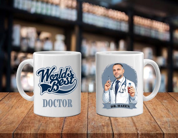 Personalized Doctor Caricature Mug: Custom Ceramic Coffee Cup