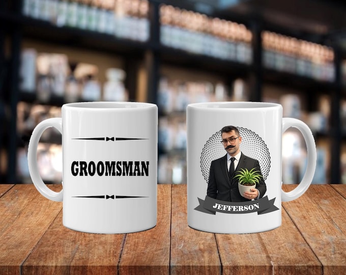 Personalized Caricature Groomsmen Coffee Mug:  Wedding Party Gift