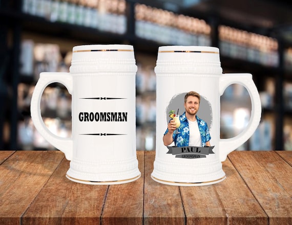 Personalized Caricature Groomsmen Beer Stein, Custom Groomsman Mug, Best Man Gift, Wedding Party Gift, Funny Beer Mug, Groom Gift