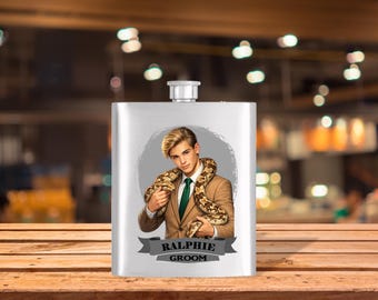 Personalized Caricature Groomsmen Hip Flask:  Wedding Party Gift