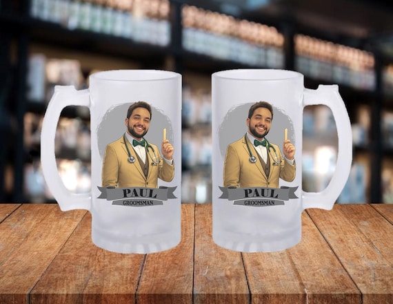 Personalized Caricature Groomsmen Beer Stein, Custom Groomsman Mug, Best Man Gift, Wedding Party Gift, Funny Beer Mug, Groom Gift