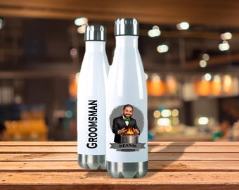 Personalized Caricature Groomsmen, Bridesmaid Insulated Wine Glass / Water Bottle:  Wedding Party Gift