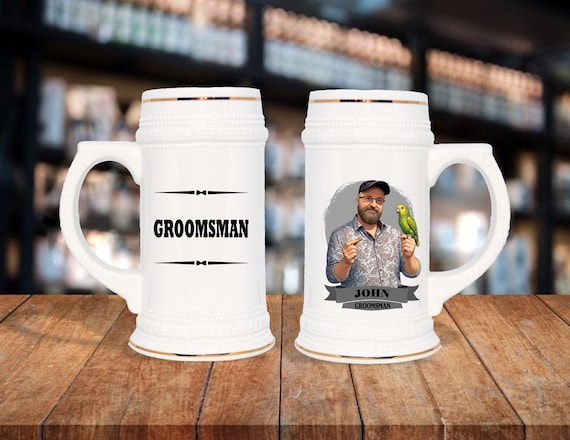 Personalized Caricature Groomsmen Beer Stein, Custom Groomsman Mug, Best Man Gift, Wedding Party Gift, Funny Beer Mug, Groom Gift