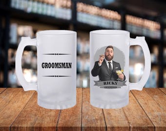 Personalized Caricature Groomsmen Stein Mug:  Wedding Party Gift