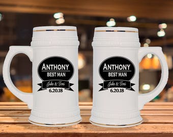 Groomsmen Gift Idea - German Style Stein Mug, Guy Gift Idea, Wedding Party Gifts, Portrait Gift Idea, Grooms Gift Idea