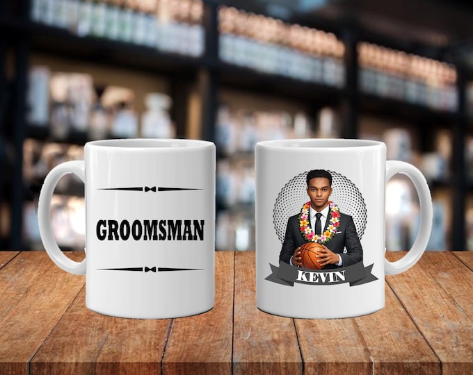 Personalized Caricature Groomsmen Coffee Mug:  Wedding Party Gift