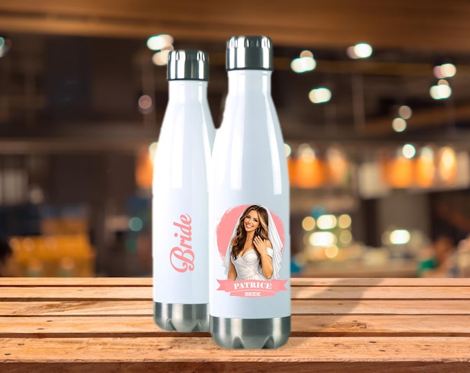 Personalized Caricature Groomsmen, Bridesmaid Insulated Wine Glass / Water Bottle:  Wedding Party Gift