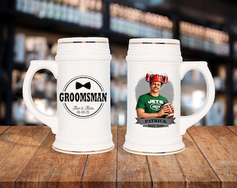 Personalized Caricature Groomsmen Stein Mug:  Wedding Party Gift