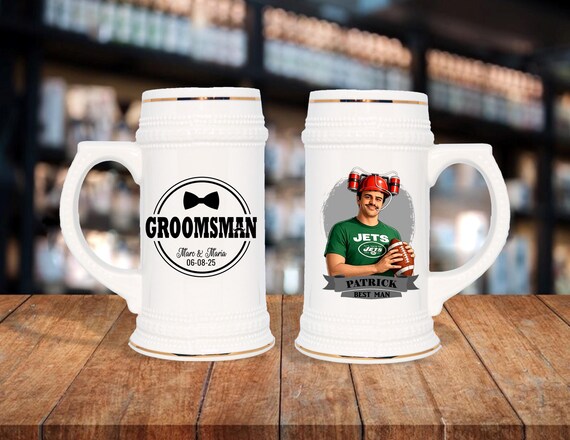 Personalized Caricature Groomsmen Beer Stein, Custom Groomsman Mug, Best Man Gift, Wedding Party Gift, Funny Beer Mug, Groom Gift