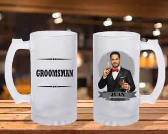 Personalized Caricature Groomsmen Stein Mug:  Wedding Party Gift