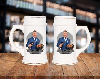 Personalized Caricature Groomsmen Stein Mug:  Wedding Party Gift
