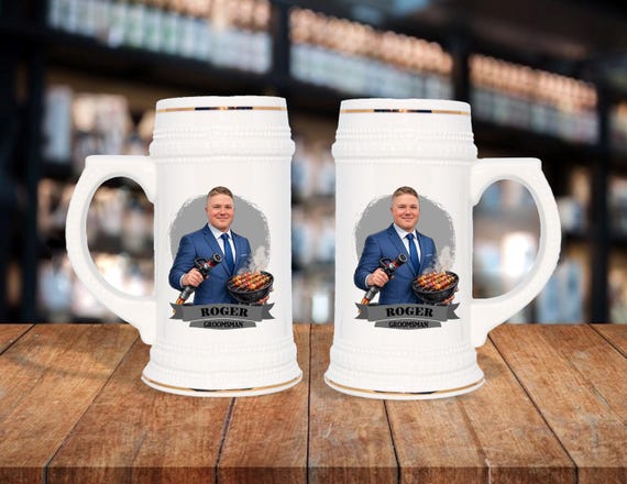 Personalized Caricature Groomsmen Beer Stein, Custom Groomsman Mug, Best Man Gift, Wedding Party Gift, Funny Beer Mug, Groom Gift