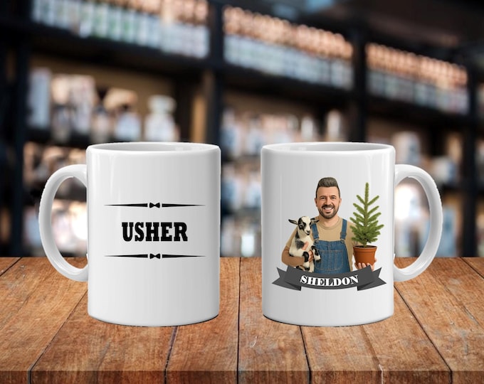 Personalized Caricature Groomsmen Stein Coffee Mug:  Wedding Party Gift
