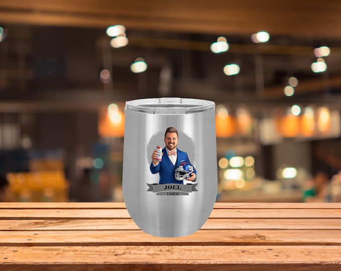 Personalized Caricature Groomsmen, Bridesmaid Insulated Wine Glass / Water Bottle:  Wedding Party Gift