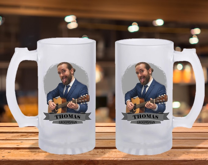 Personalized Caricature Groomsmen Frosted Beer Mug:  Wedding Party Gift