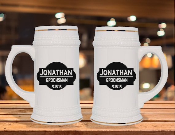 Personalized German Beer Stein – Groomsmen Gift, Custom Text
