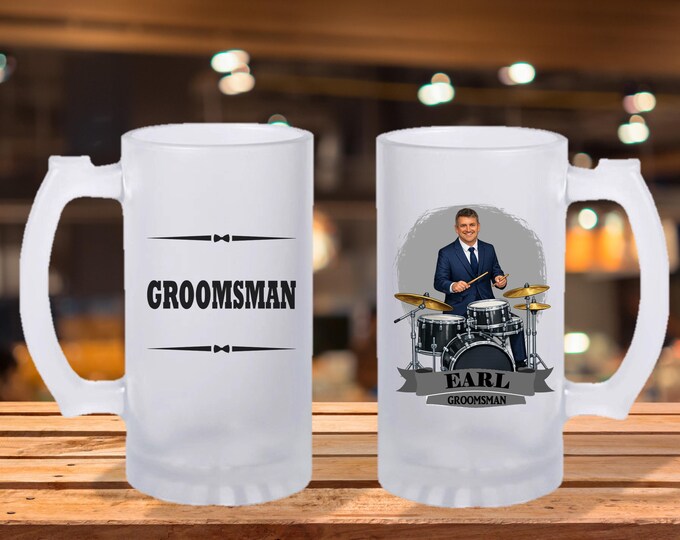 Personalized Caricature Groomsmen Stein Mug:  Wedding Party Gift