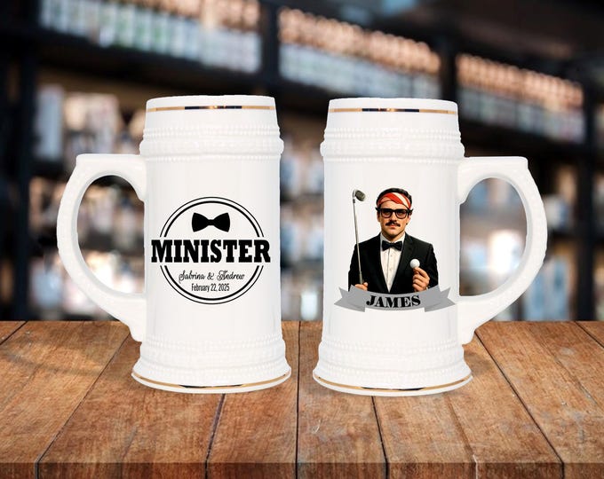 Personalized Caricature Groomsmen Beer Stein:  Wedding Party Gift