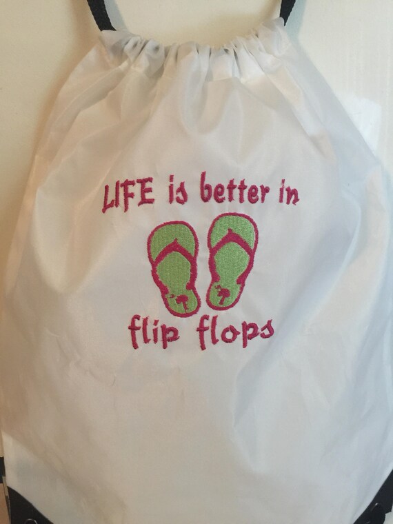 Embroidered Beach Bag Life is Better in Flip Flops  display picture 3