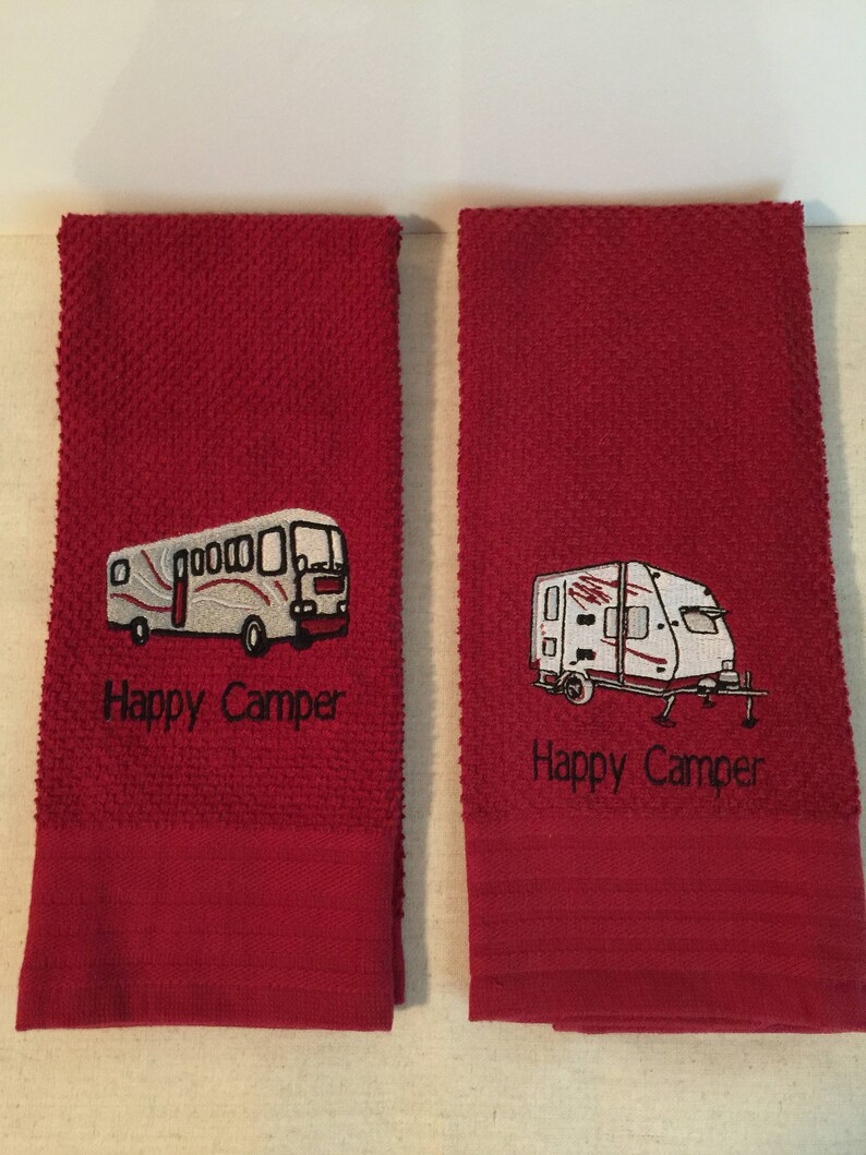 Embroidered Happy Camper Kitchen Towelclass C Etsy