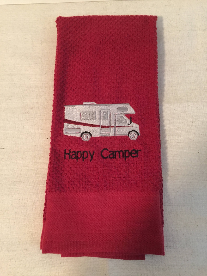 Embroidered Happy Camper Kitchen Towelclass C Etsy
