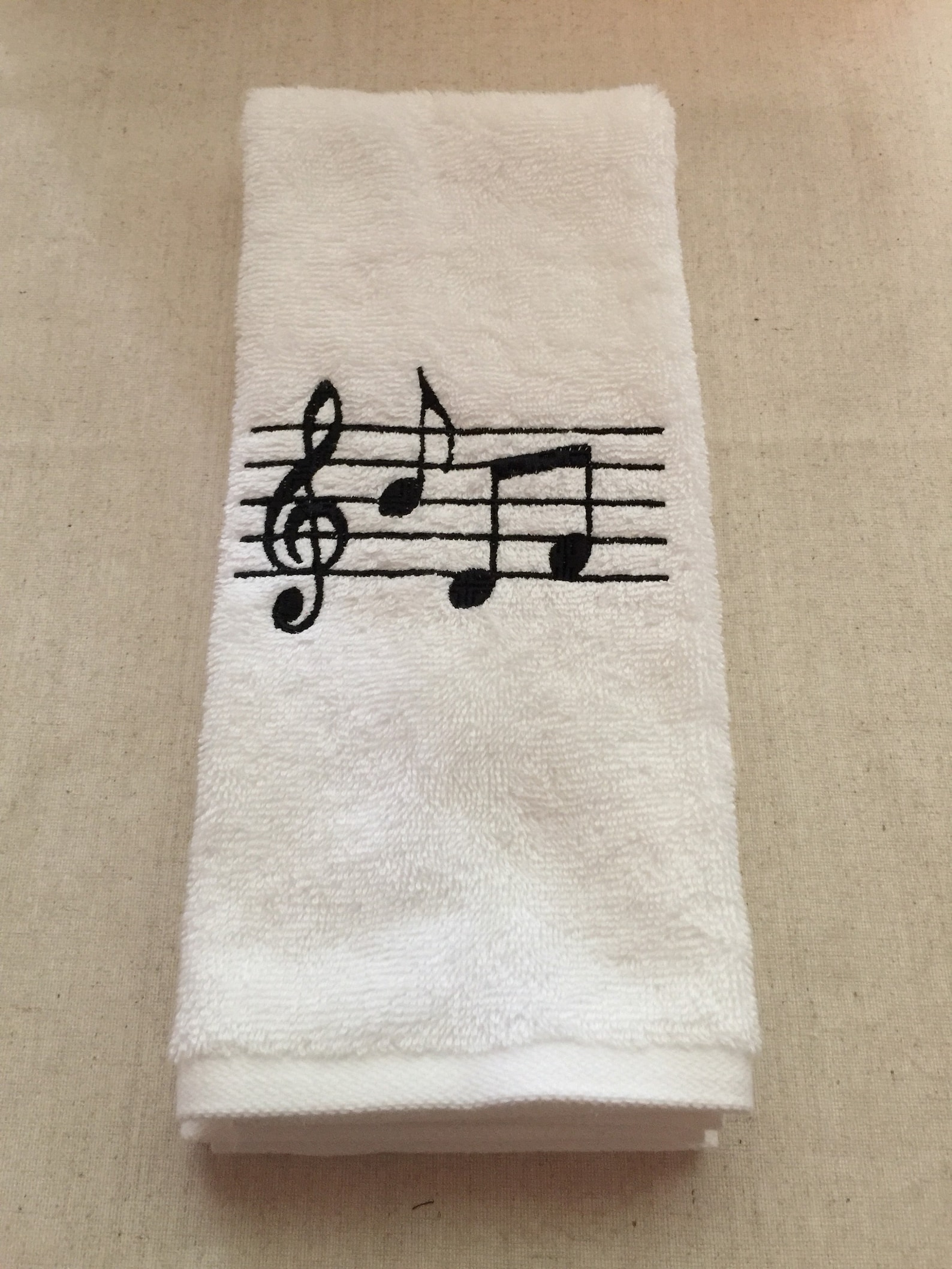 Custom Embroidered Music Notes Hand Towel Etsy